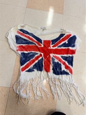 dELiAs White Fringe Crop Top with Union Jack Print XS
